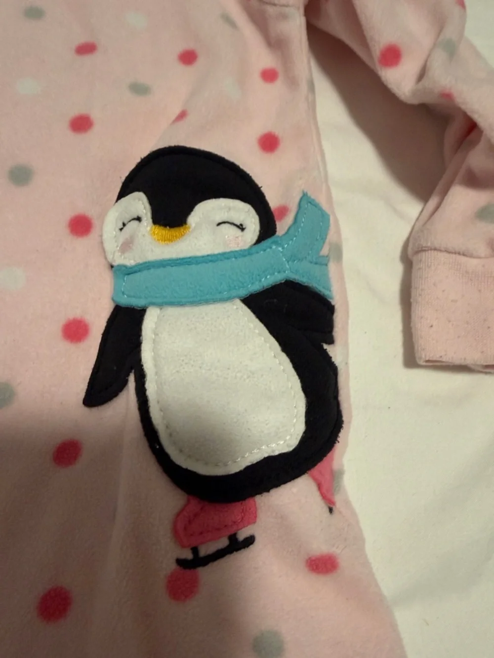 Pink Polka Dot Penguin One-Piece Footed Pajamas 24 months